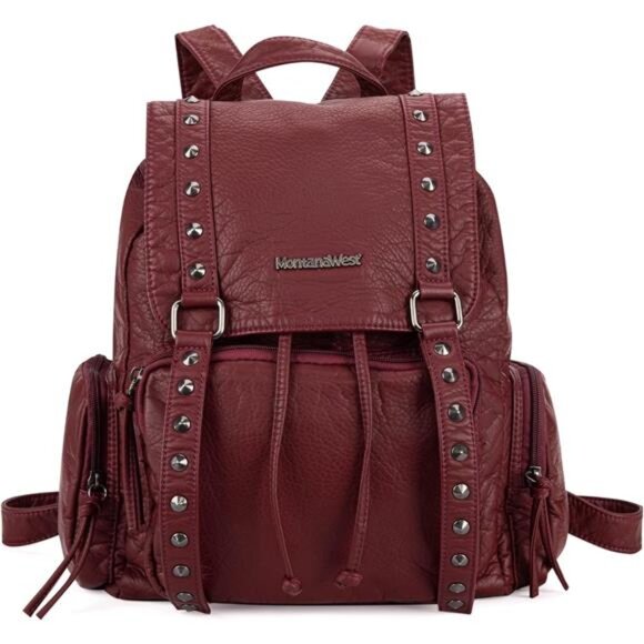 Backpack Purse for Women Rivets Burgundy